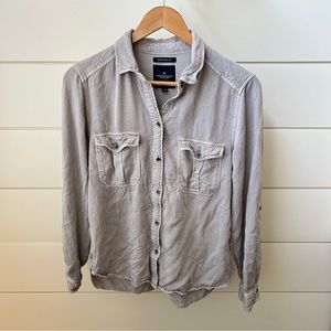 American Eagle Women's Vintage Boyfriend Shirt Sage Green Button Up Shirt